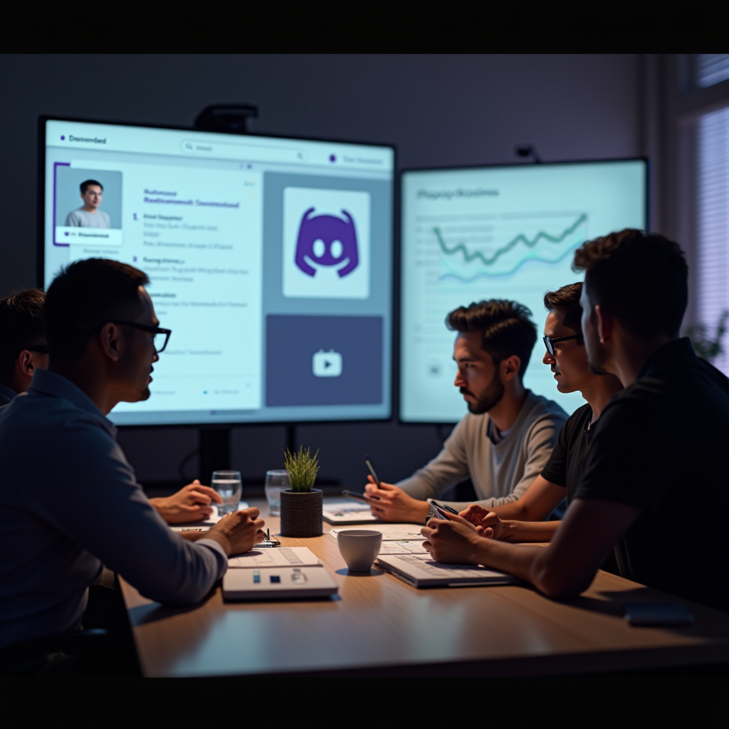 Discord moderator team meeting showing collaborative decision-making, support resources, and community guidelines documentation