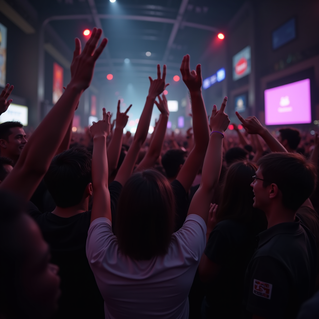 Real-world meetup of Discord community members at gaming convention showing diverse group celebrating together